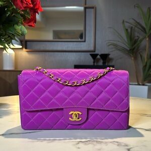 Chanel Classic Vintage Medium Purple Nylon 24k Gold Hardware